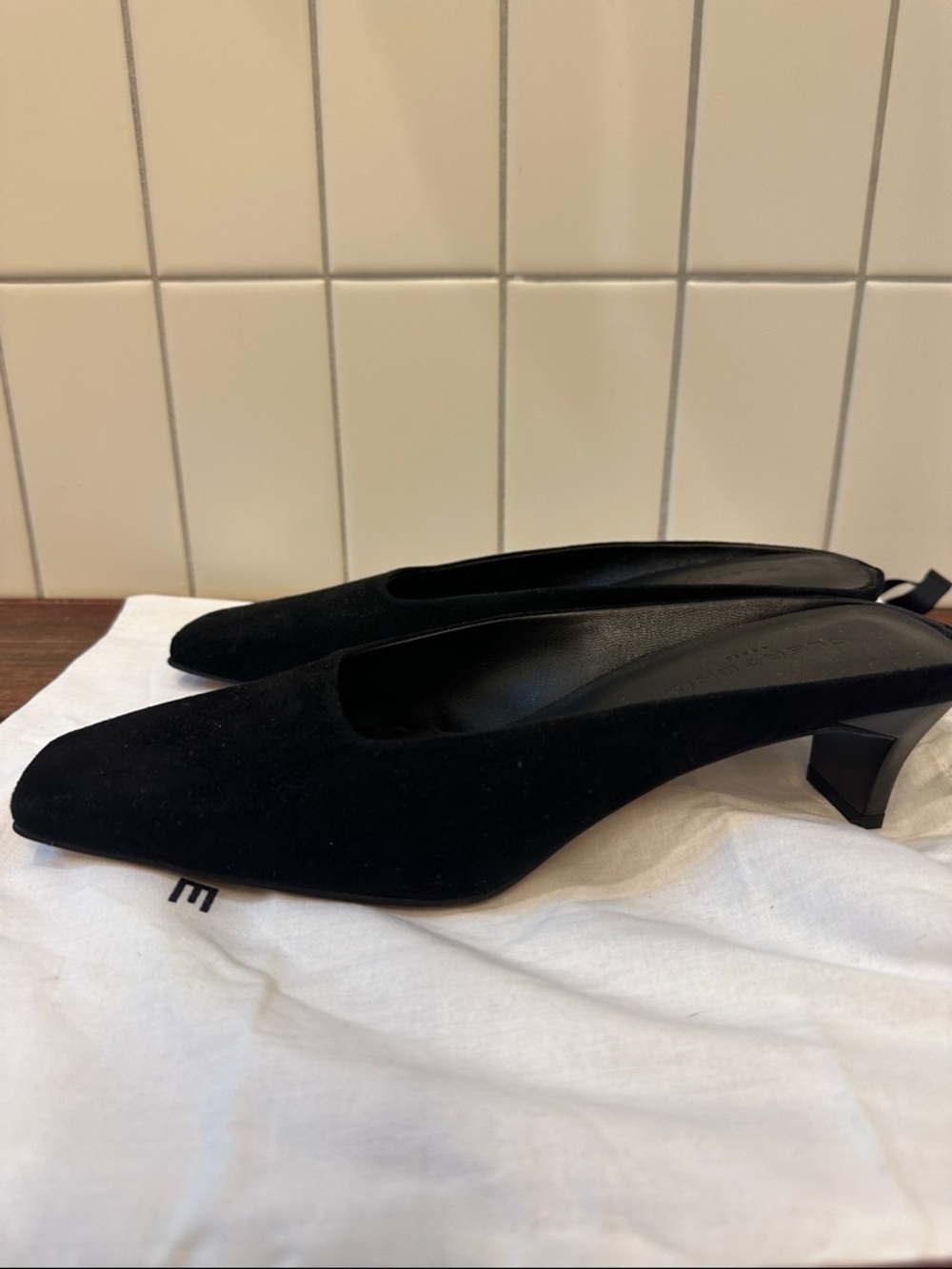 Robert Clergerie Black Suede Square-Toe Slingback Mules